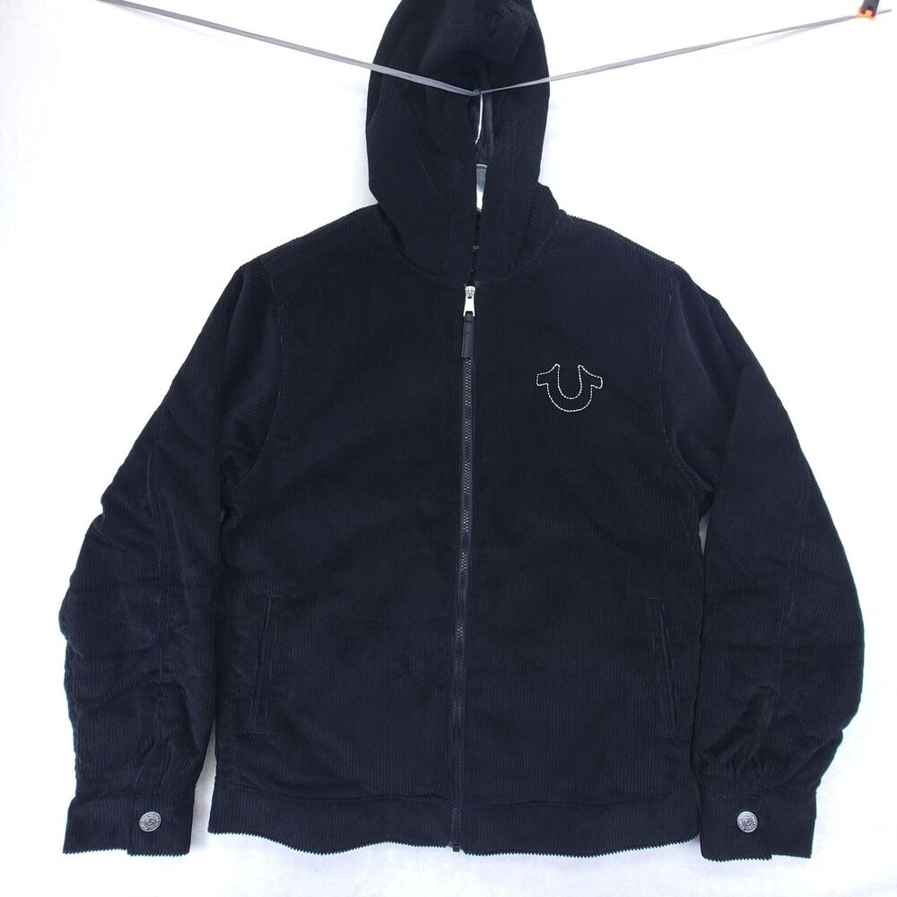 True Religion Horseshoe Hooded Corduroy Jacket Jet Black Size S NWT Quilted